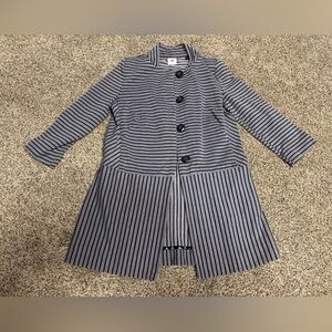 CABI blue gray striped car coat jacket hidden button front Small